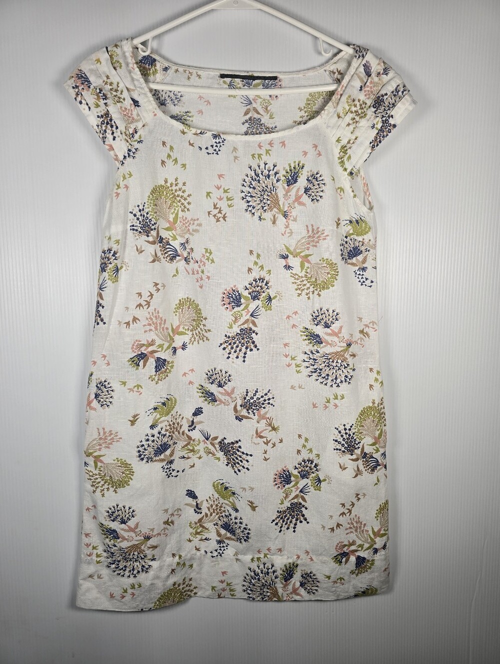 Zara Basics Floral Print Cap Sleeve Shift Dress Cream Multicolor Blooms Size XS
